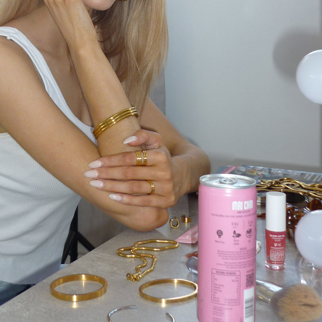 F-ROWE. Gold Ribbed Cuff Bangle