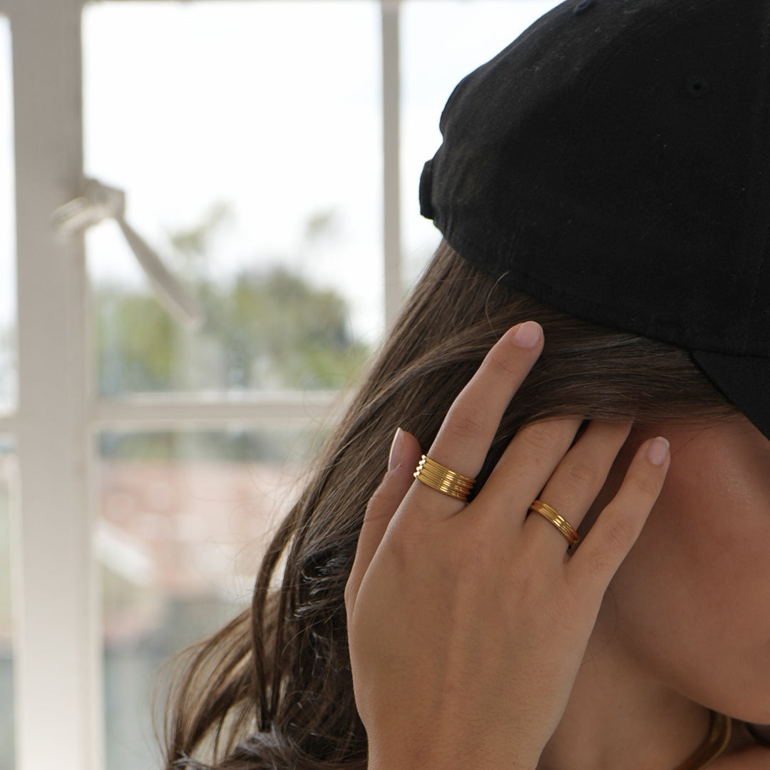 STUDIO 3 x Gold Ribbed Stacking Ring Set