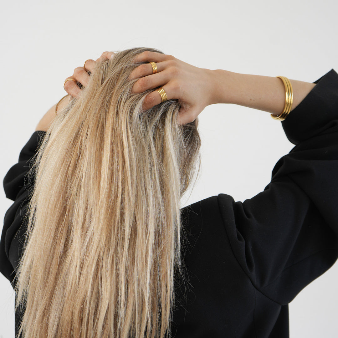 F-ROWE. Gold Ribbed Cuff Bangle