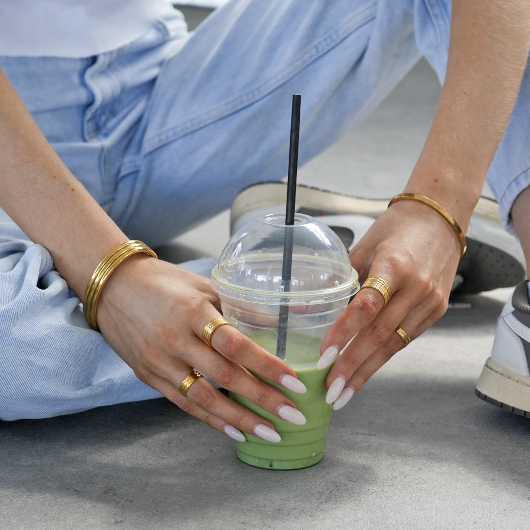 F-ROWE. Gold Ribbed Cuff Bangle