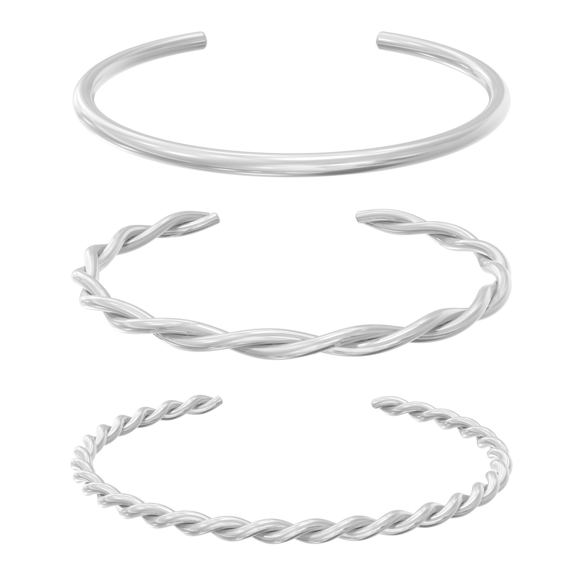 ISPAHAN. 3 Piece Silver Rope Bangle Set