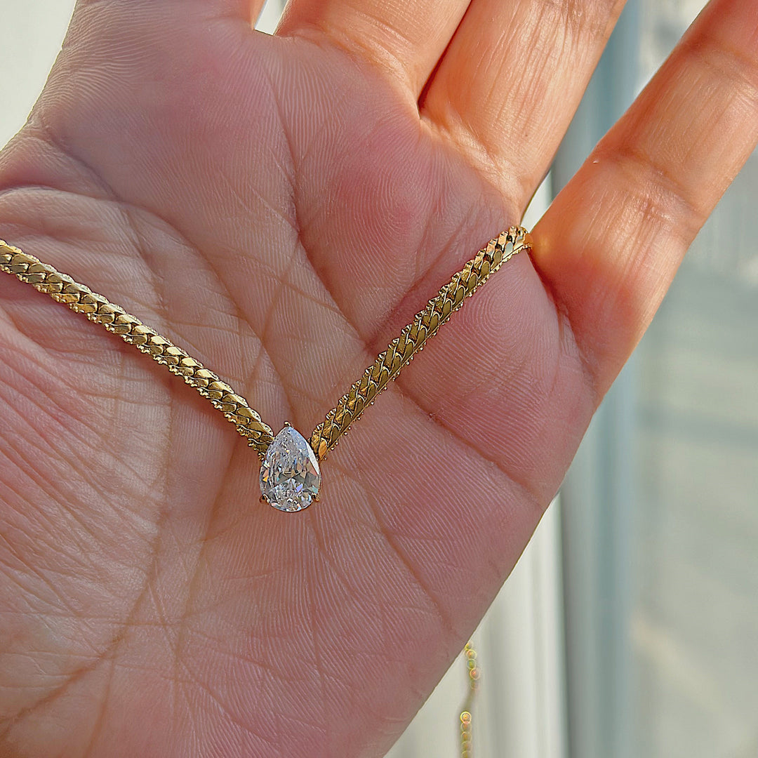 KENSINGTON. Gold Crystal Teardrop Necklace