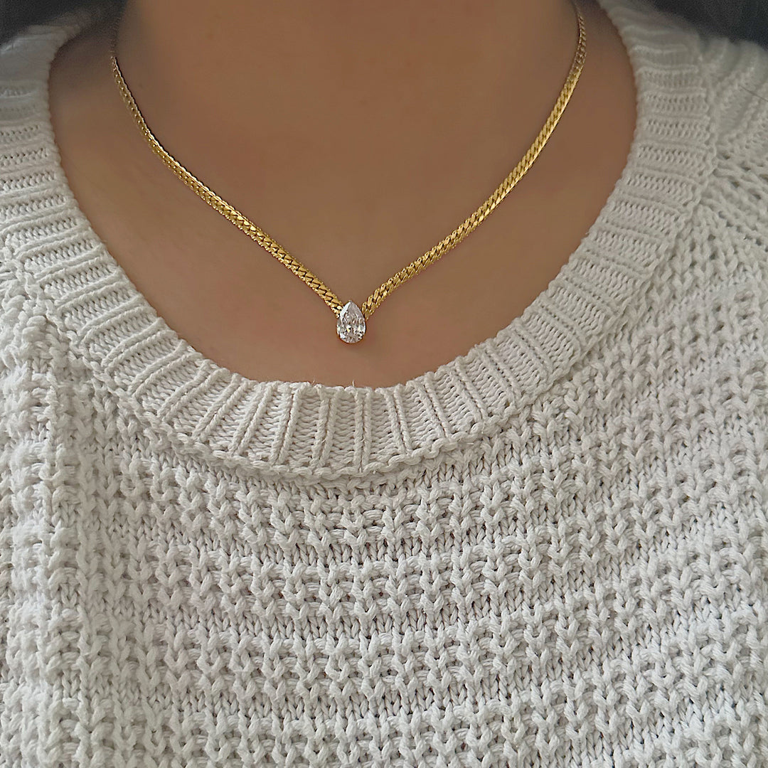 KENSINGTON. Gold Crystal Teardrop Necklace