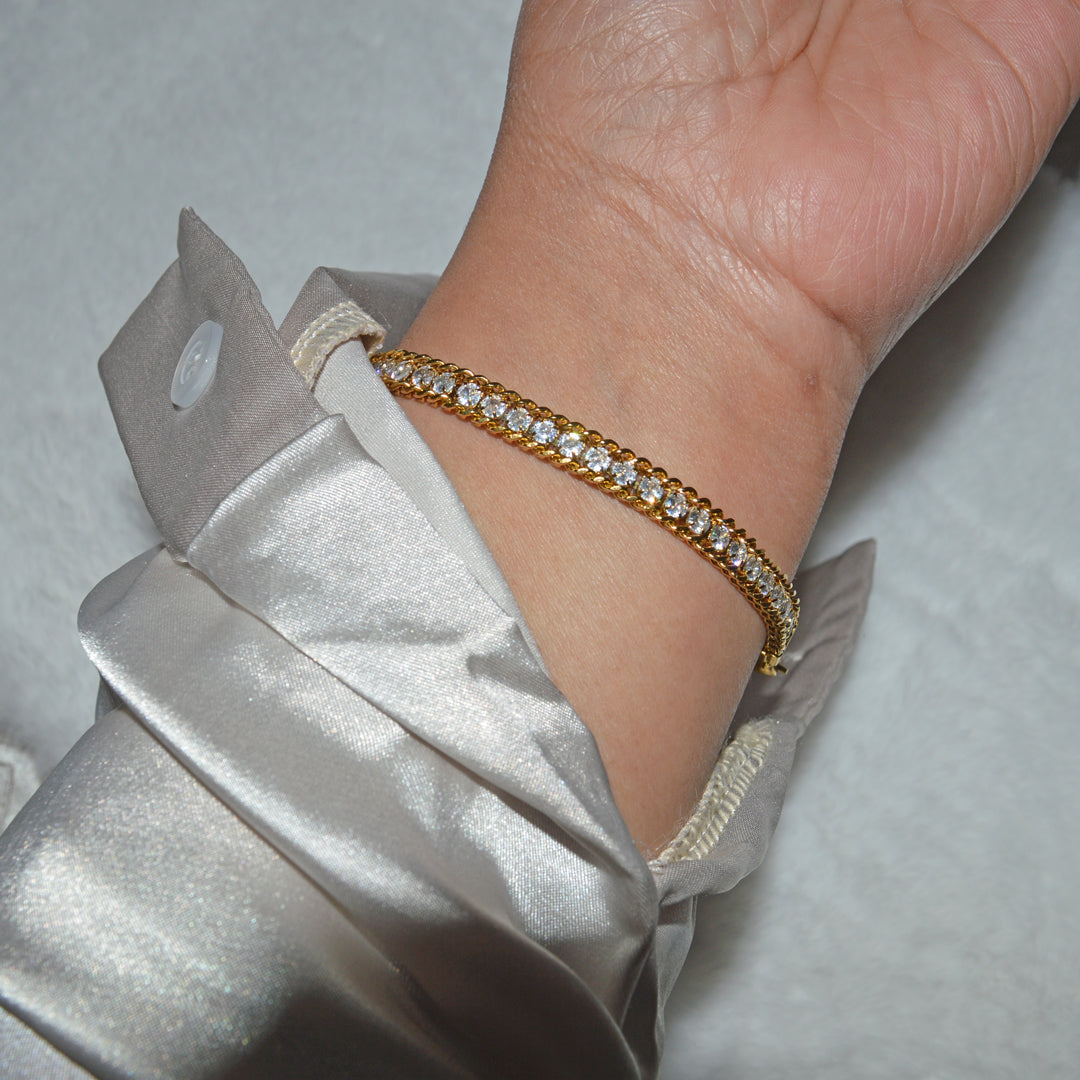 KHALEEJI. Gold Crystal Tennis Bracelet