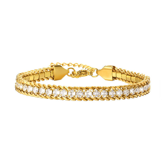 KHALEEJI. Gold Crystal Tennis Bracelet