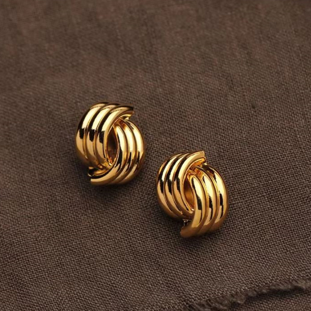 LISSOME. Gold Ribbed Knot Stud Earrings
