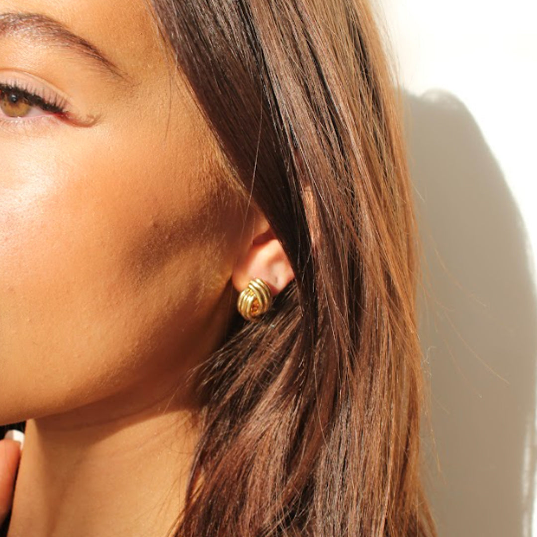 LISSOME. Gold Ribbed Knot Stud Earrings