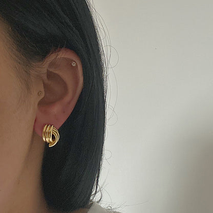 LISSOME. Gold Ribbed Knot Stud Earrings