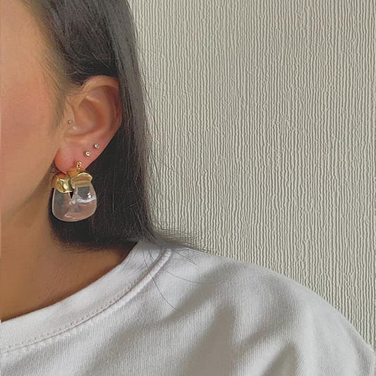 LIXUE. Clear White Statement Earrings