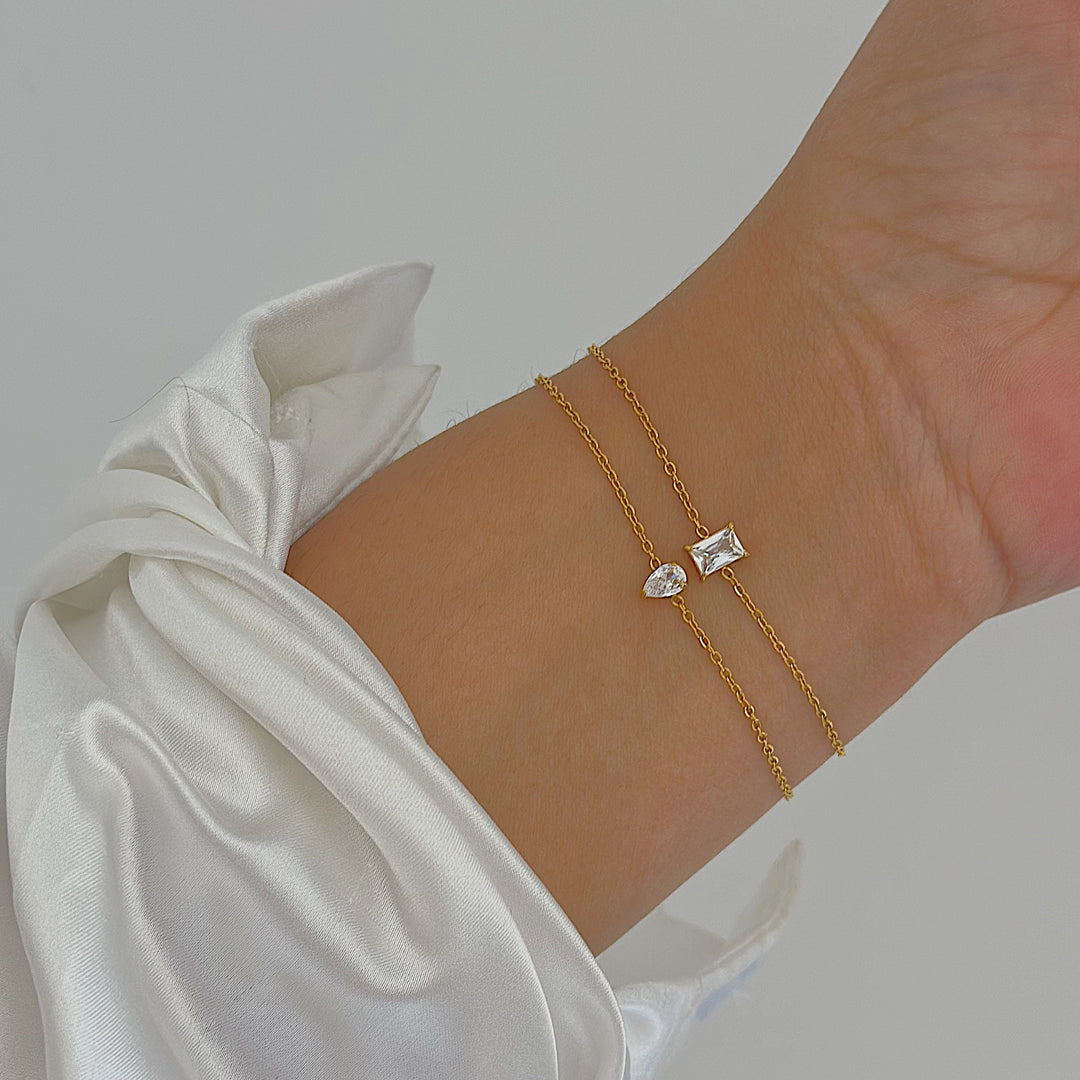 LUNAE. Gold Crystal Dainty Bracelet Set