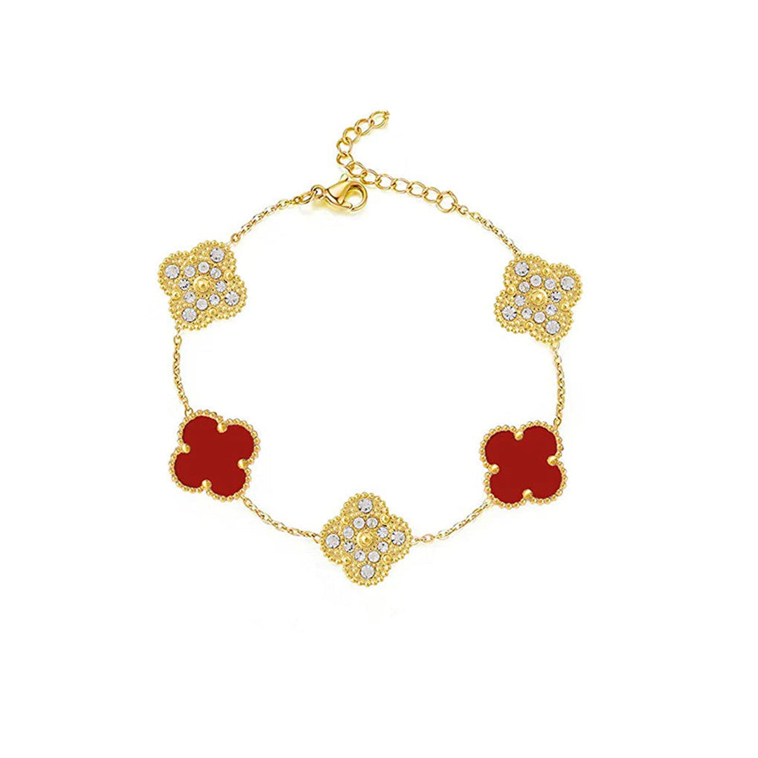 MAHARANI. Red Crystal Gold Clover Bracelet