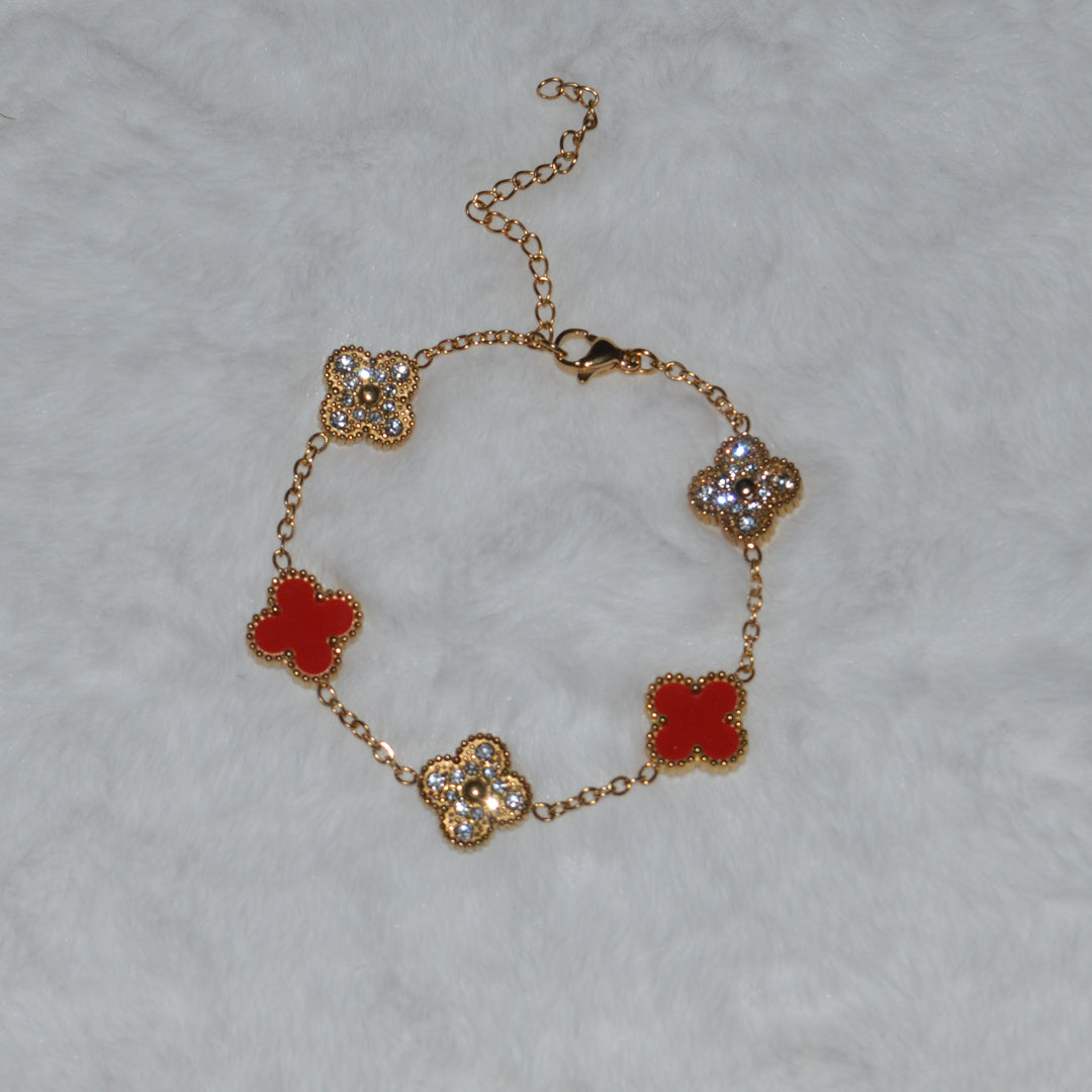 MAHARANI. Red Crystal Gold Clover Bracelet