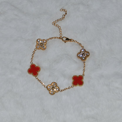 MAHARANI. Red Crystal Gold Clover Bracelet