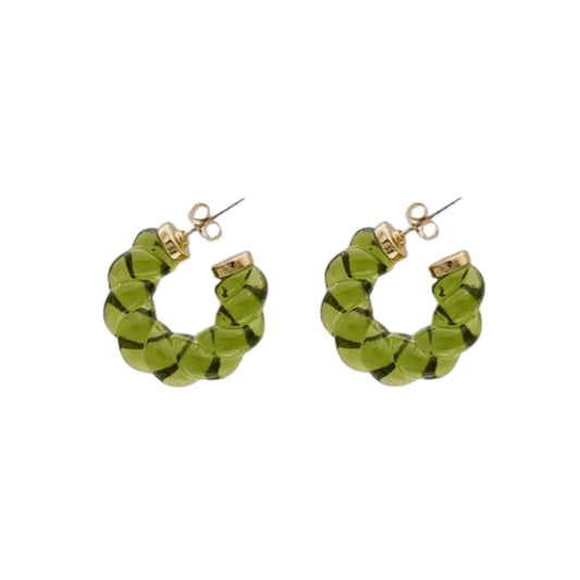 MOSS. Green Rope Twist Hoop Earrings