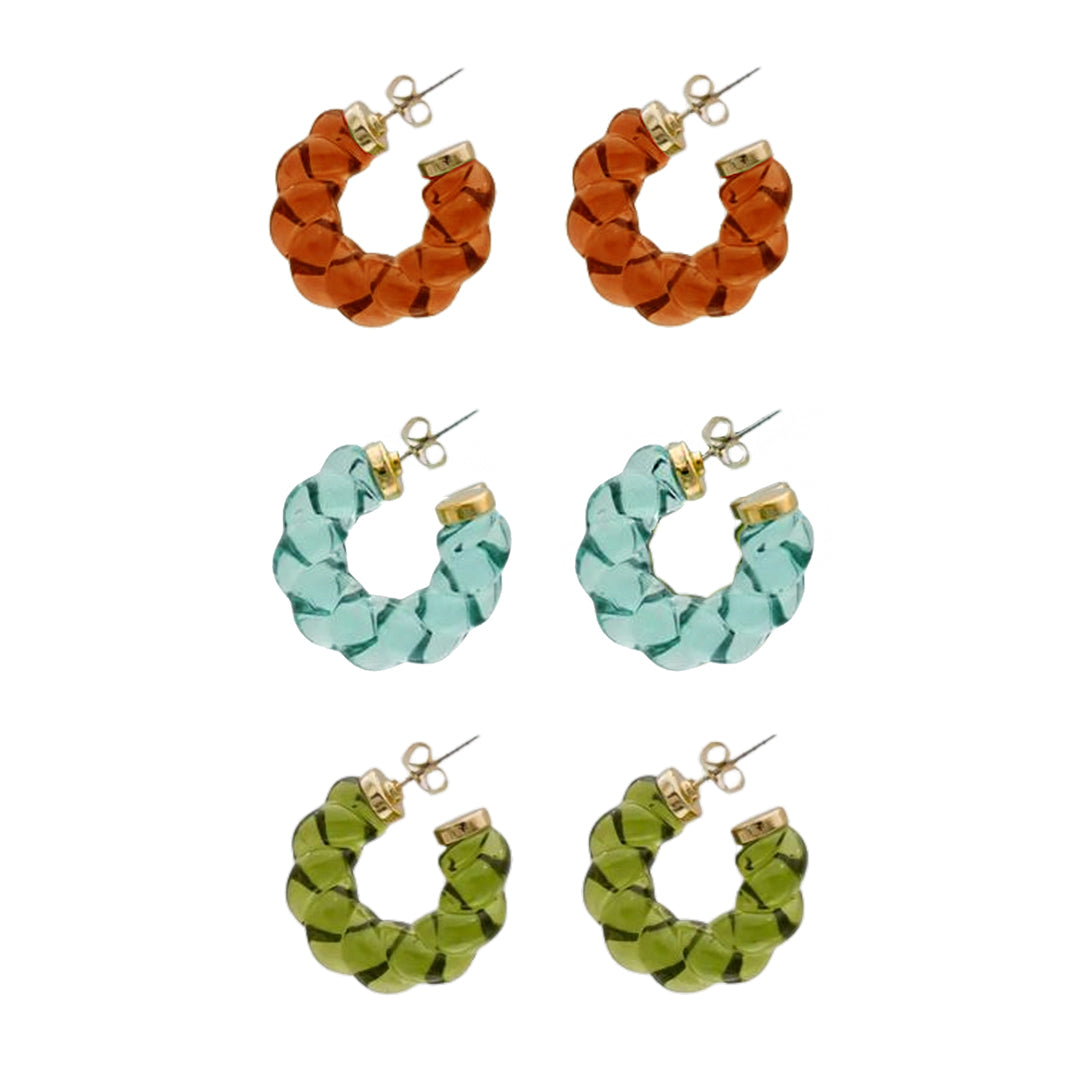 3 x Twist Hoop Earrings Set