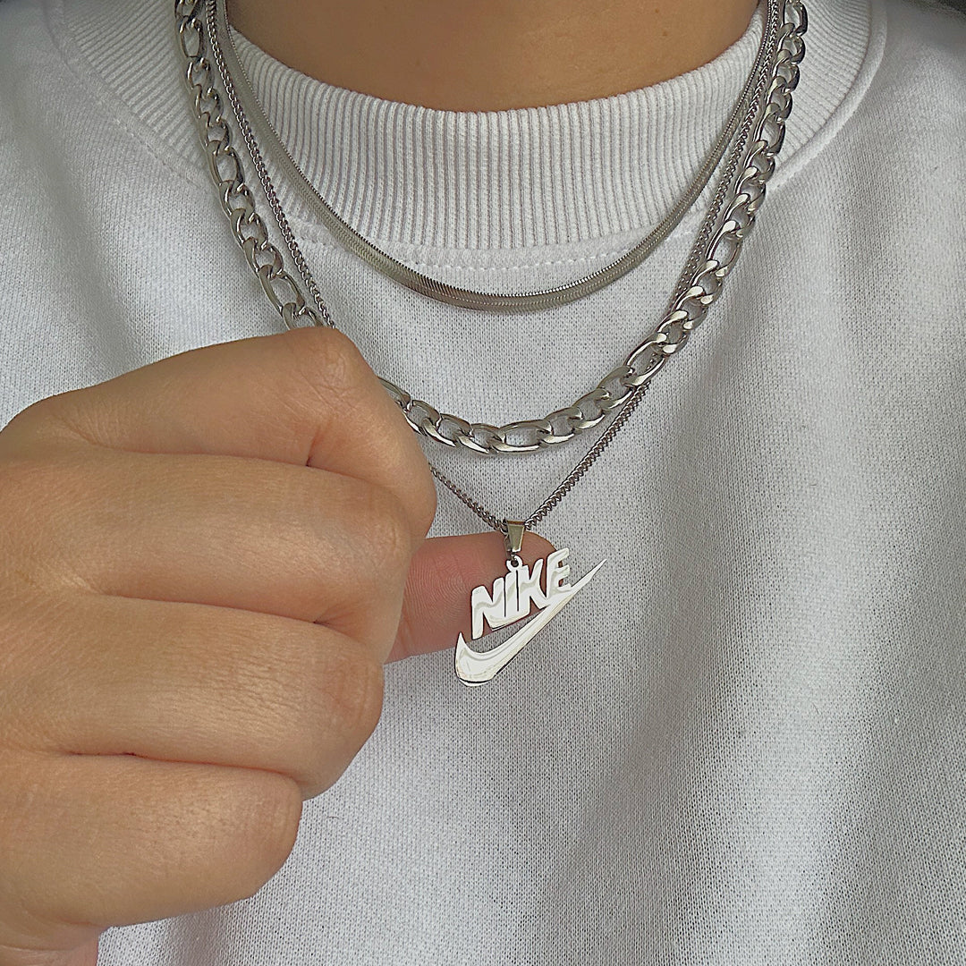 NIKE. Silver Swoosh Pendant Necklace