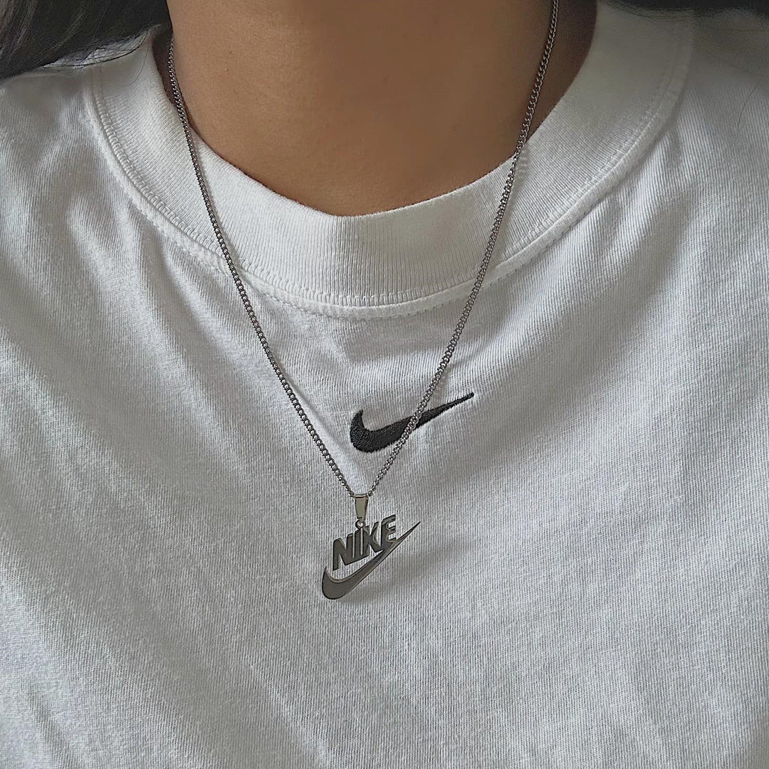 NIKE. Silver Swoosh Pendant Necklace