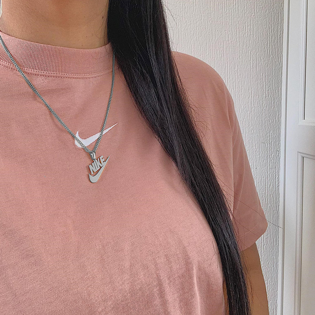 NIKE. Silver Swoosh Pendant Necklace