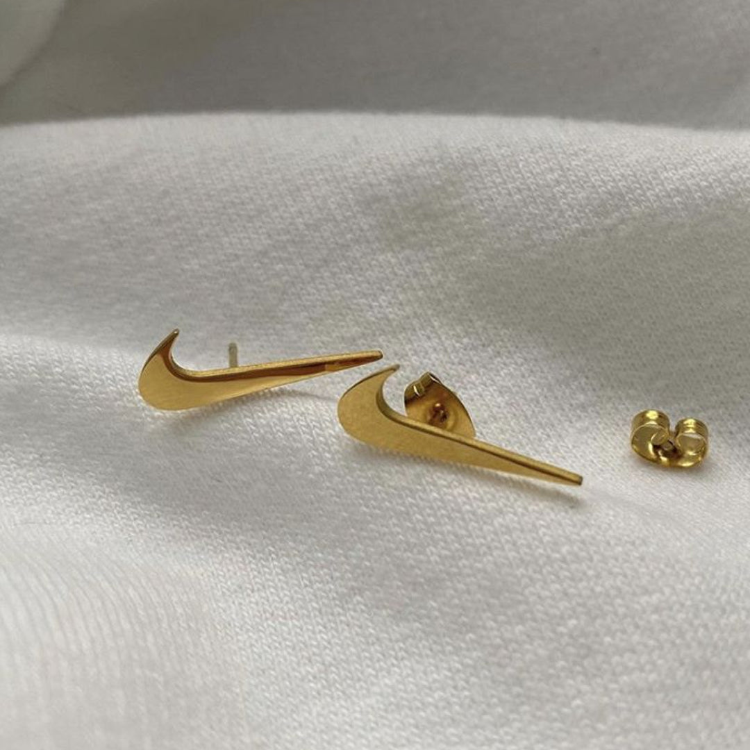NIKE. Gold Swoosh Stud Earrings IMPERFECT