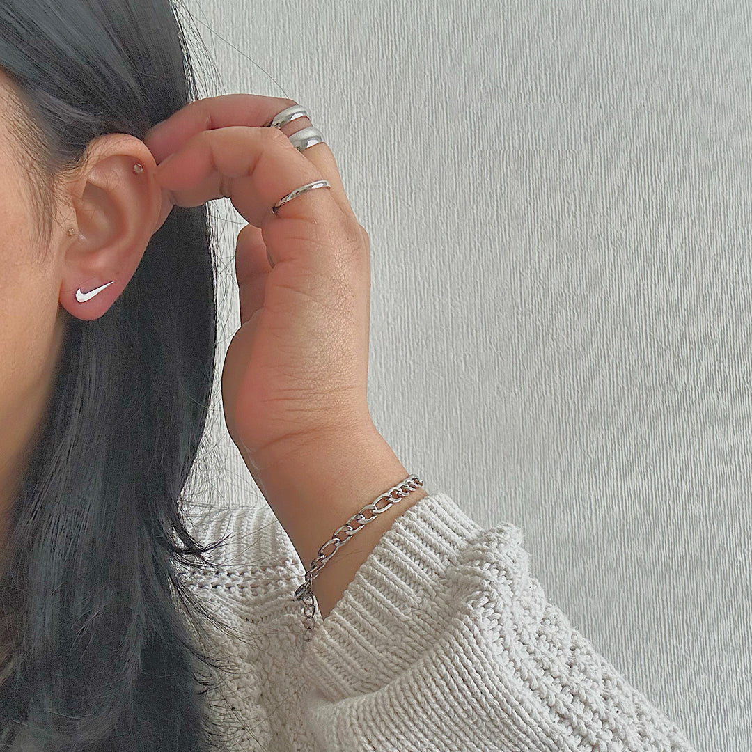 NIKE. Silver Swoosh Stud Earrings IMPERFECT