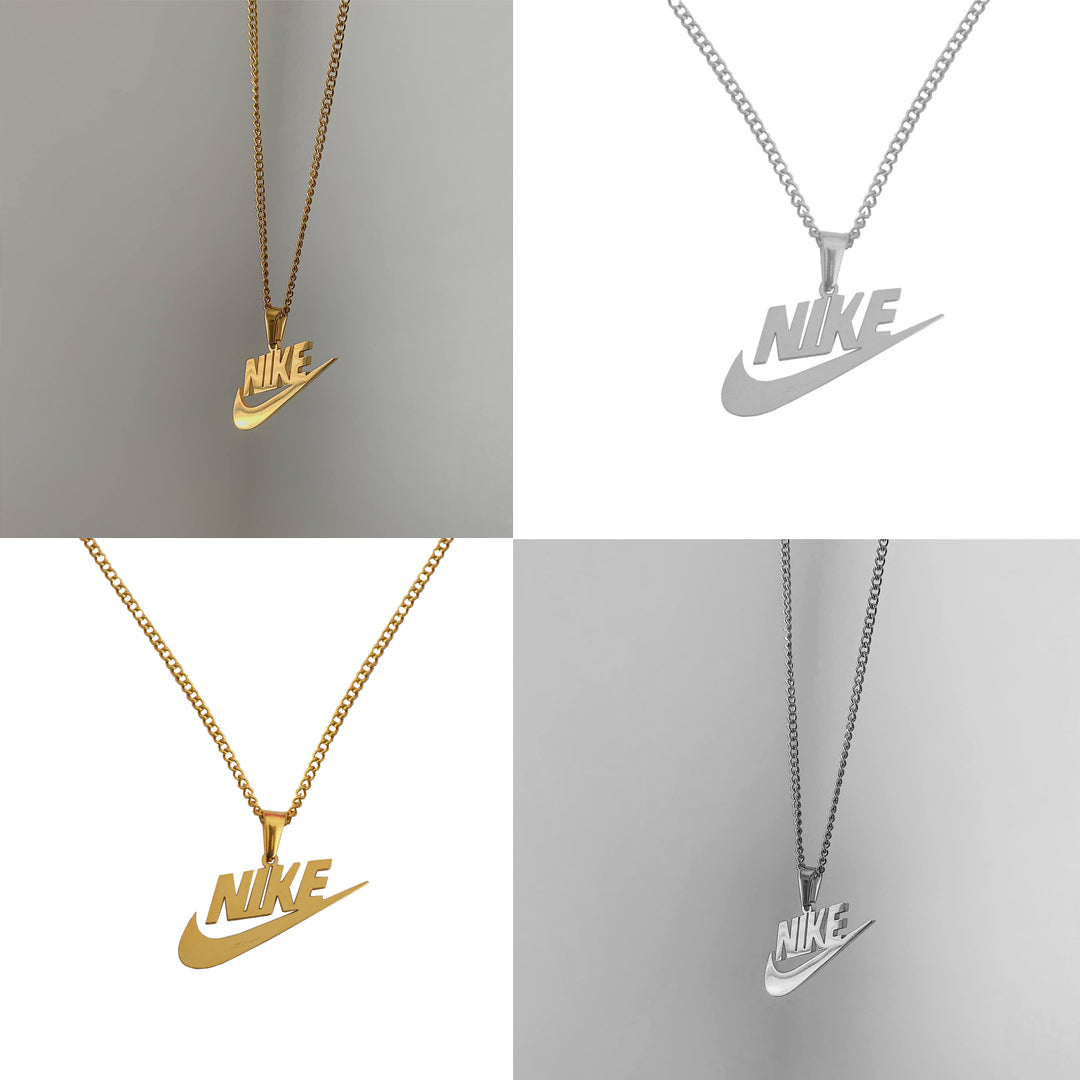 NIKE. Gold and Silver Swoosh Pendant Necklace Set