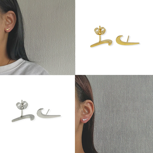 NIKE. Silver and Gold Swoosh Stud Earring Set