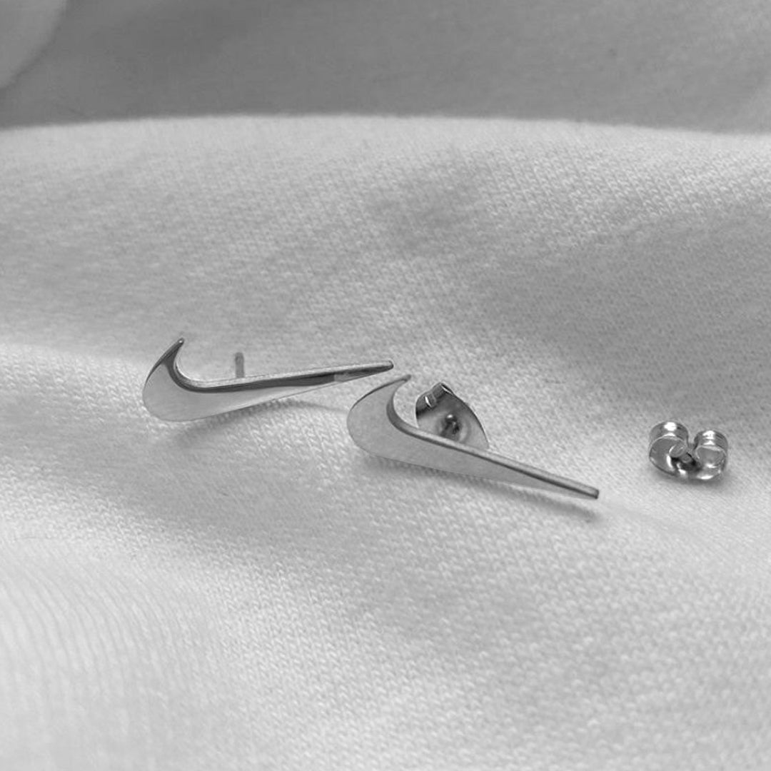 NIKE. Silver Swoosh Stud Earrings IMPERFECT