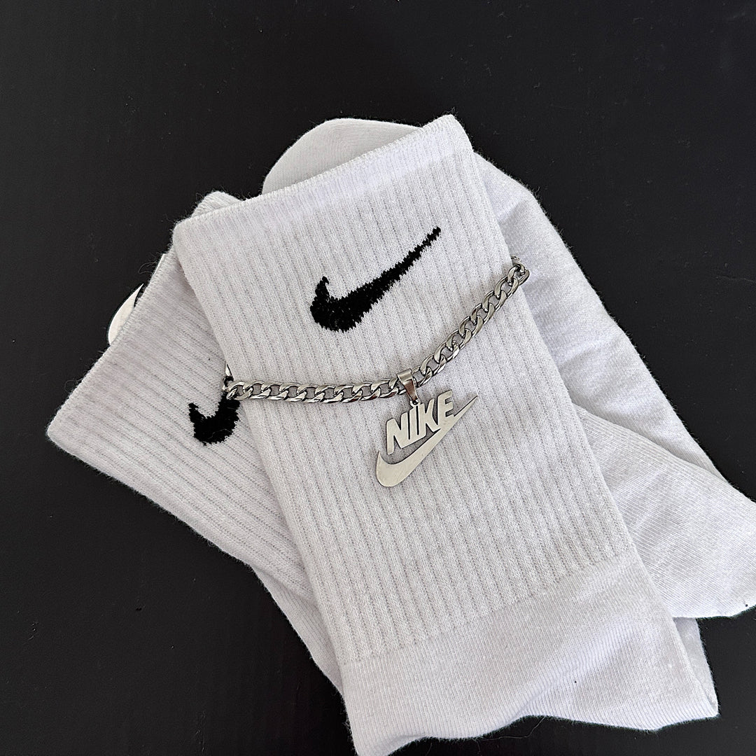 NIKE. Silver Swoosh Pendant Anklet