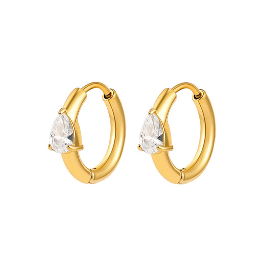 ORION. Gold Crystal Dainty Teardrop Hoop Earrings