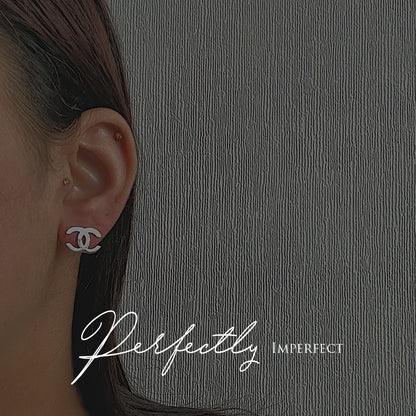 CHANEL CLASSIC. Reworked Silver CC Stud Earrings IMPERFECT