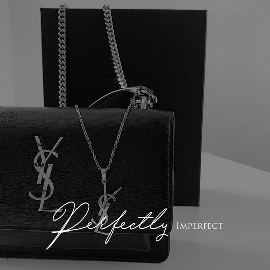 YSL MONOGRAM. Reworked Silver Pendant Necklace IMPERFECT