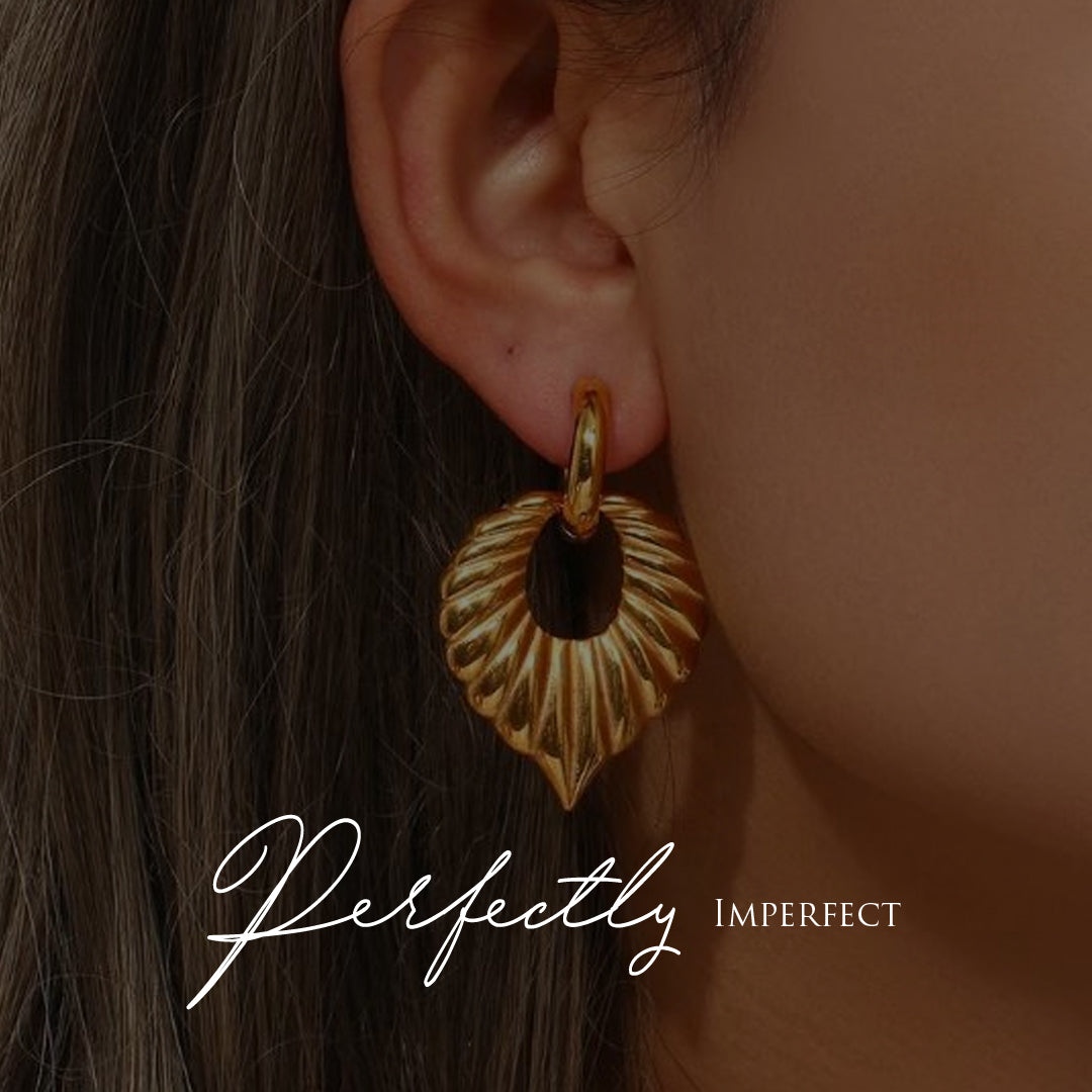 HERITAGE. Gold Leaf Statement Hoop Earrings IMPERFECT