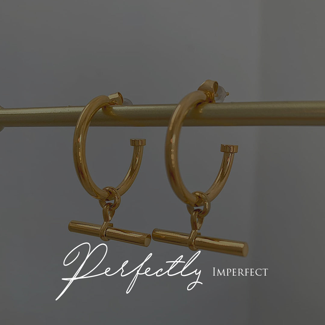 TITAN. Gold T Bar Hoop Earrings IMPERFECT