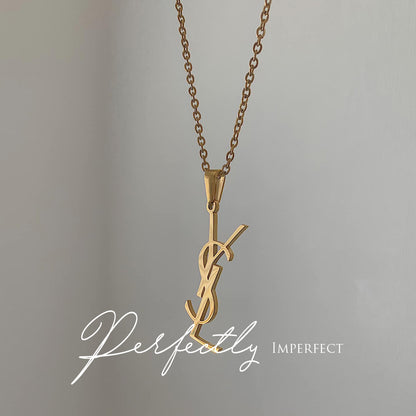 YSL MONOGRAM. Reworked Gold Pendant Necklace IMPERFECT