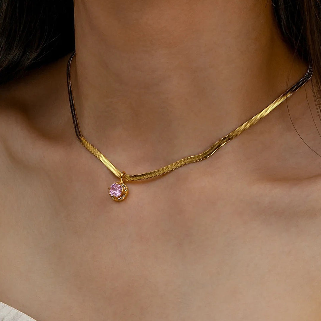 BLOOM. Pink Crystal Snake Chain Necklace