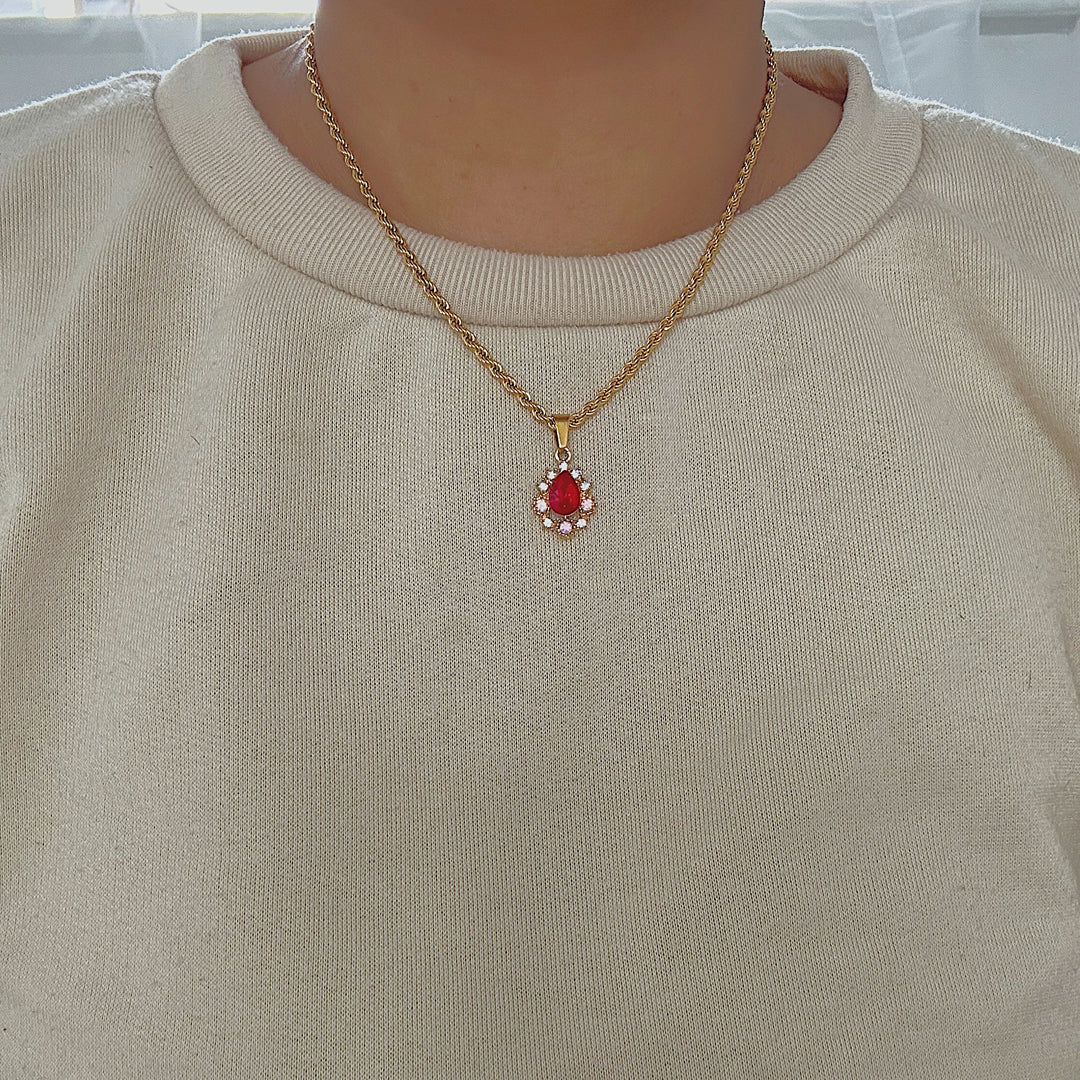 RANI. Ruby Red Crystal Teardrop Necklace