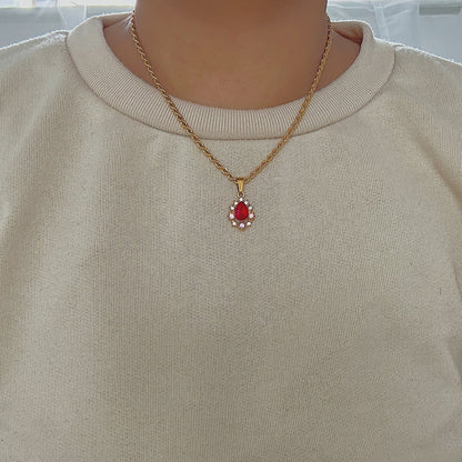 RANI. Ruby Red Crystal Teardrop Necklace