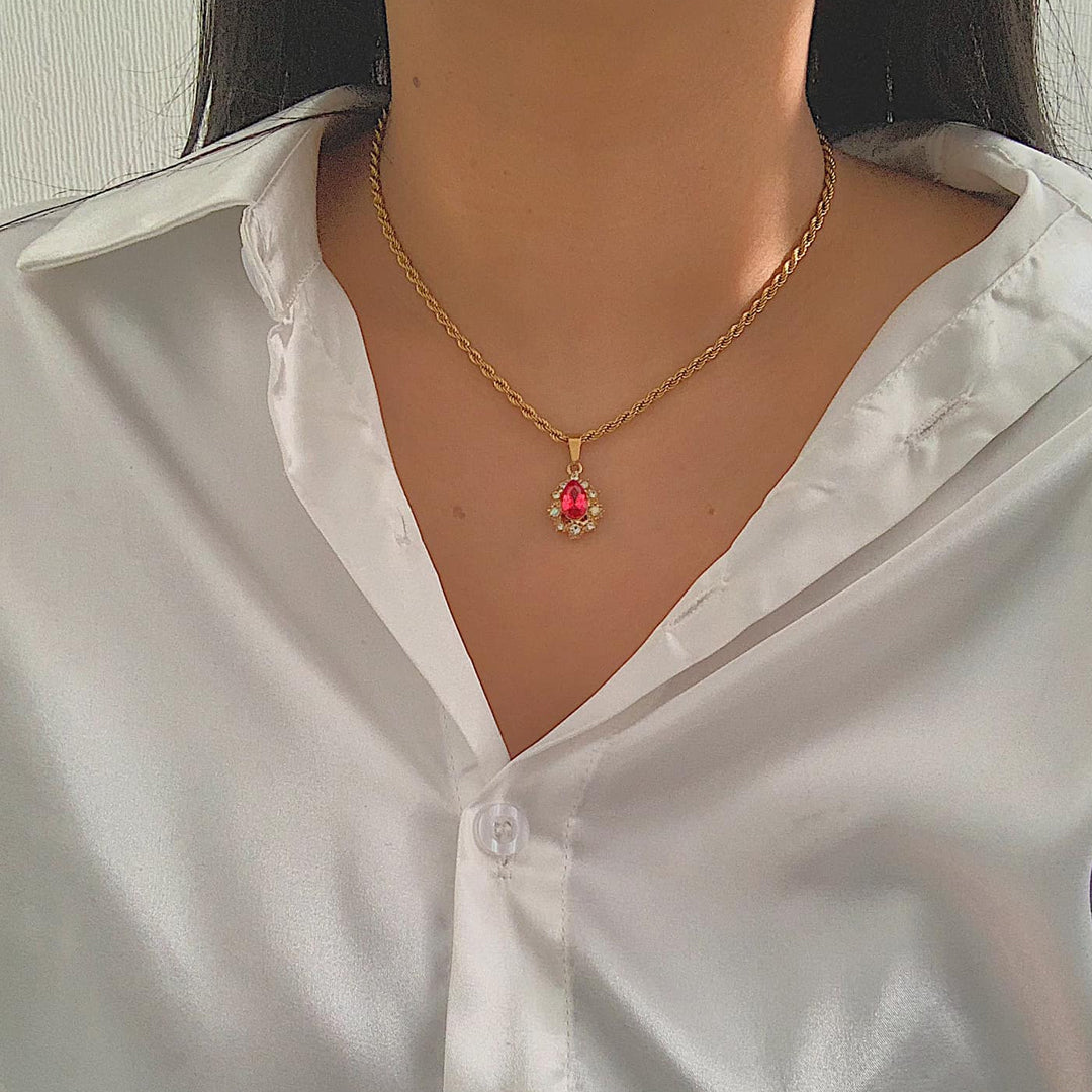 RANI. Ruby Red Crystal Teardrop Necklace