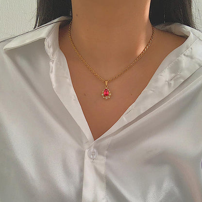 RANI. Ruby Red Crystal Teardrop Necklace