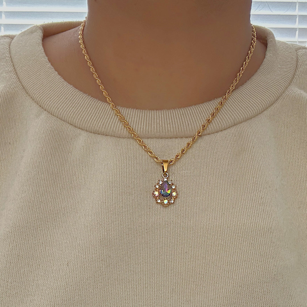 REIGN. Rainbow Crystal Teardrop Pendant Necklace