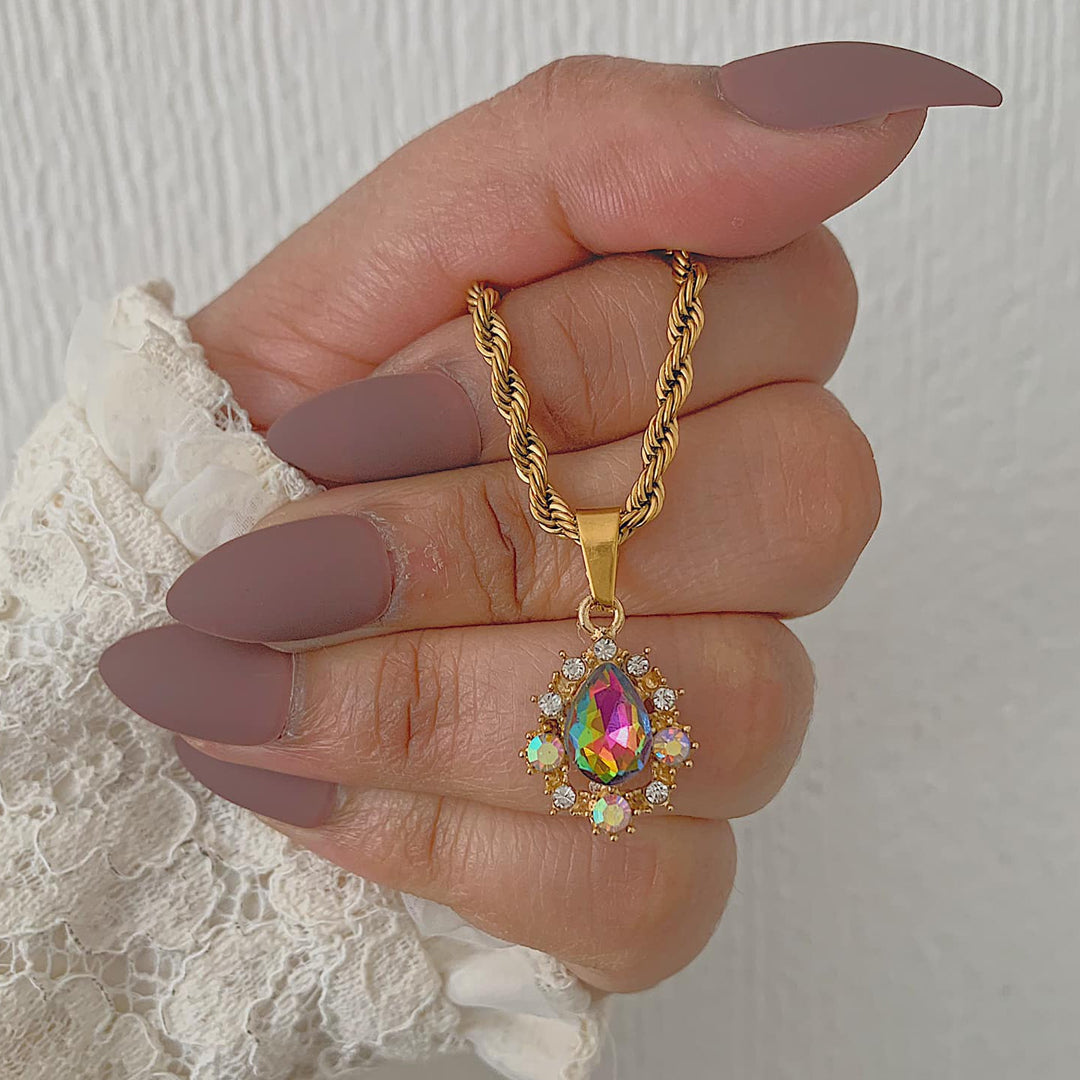 REIGN. Rainbow Crystal Teardrop Pendant Necklace