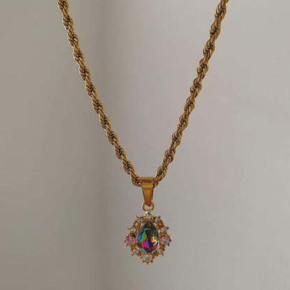 REIGN. Rainbow Crystal Teardrop Pendant Necklace