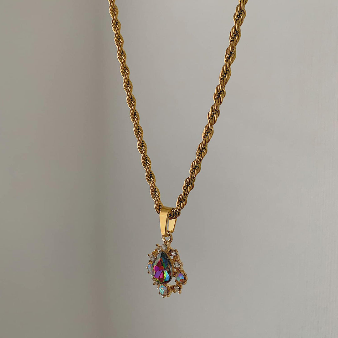 REIGN. Rainbow Crystal Teardrop Pendant Necklace