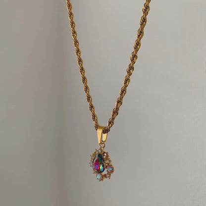 REIGN. Rainbow Crystal Teardrop Pendant Necklace