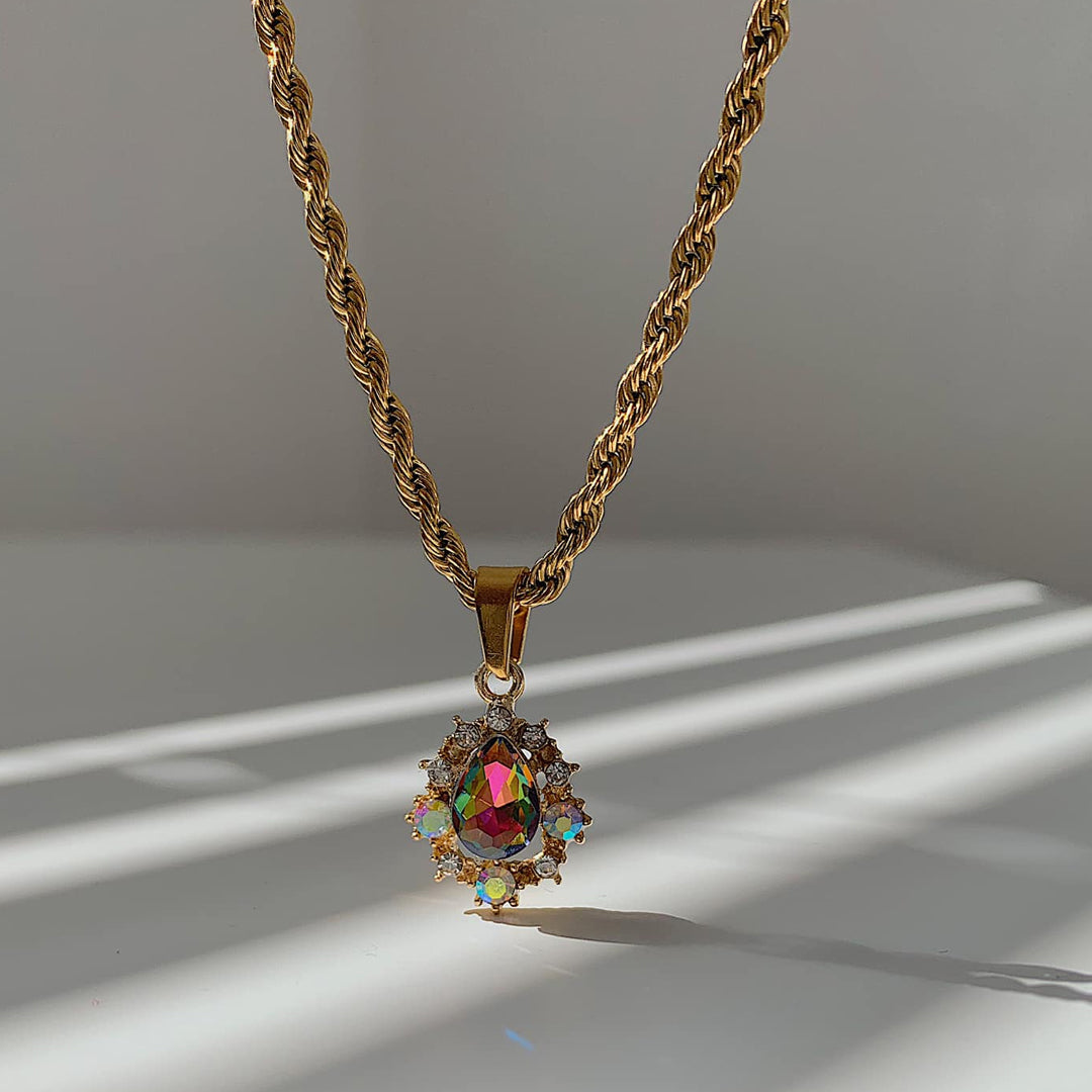 REIGN. Rainbow Crystal Teardrop Pendant Necklace