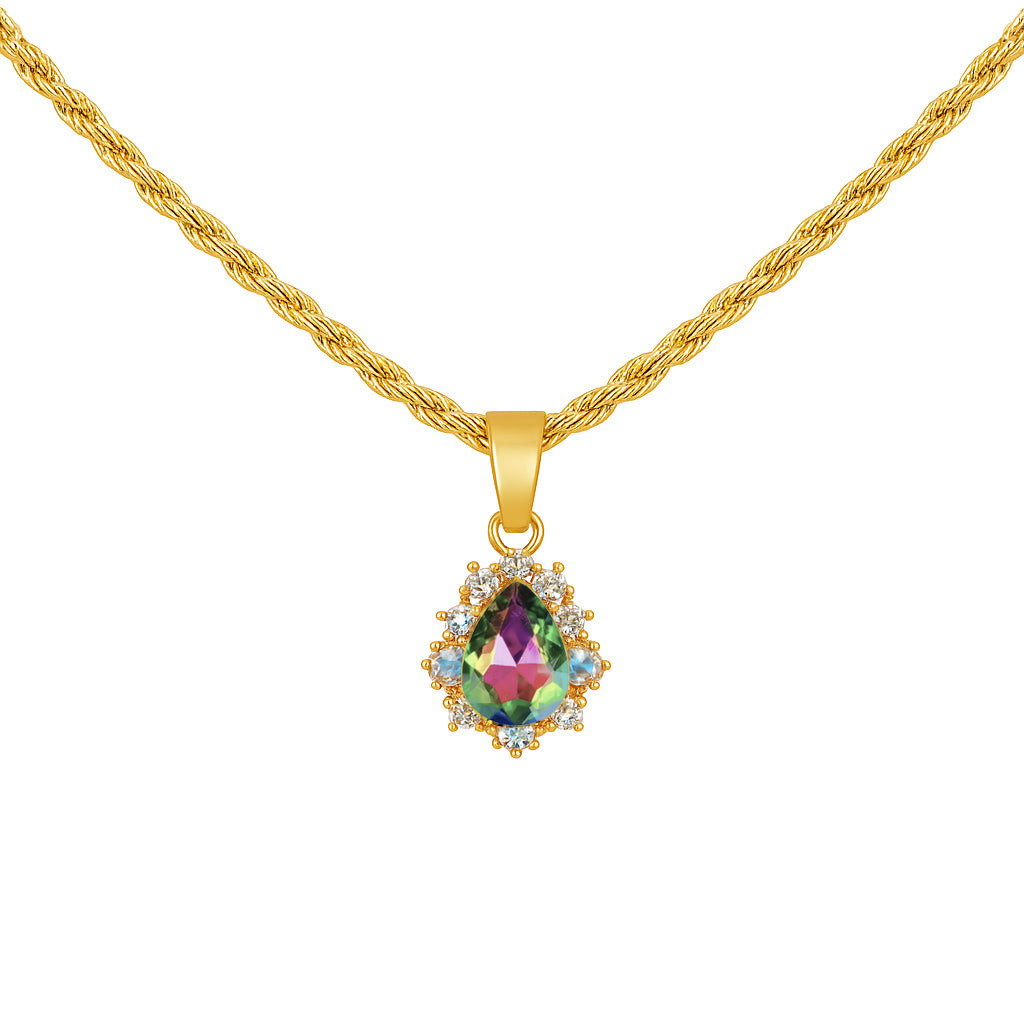 REIGN. Rainbow Crystal Teardrop Pendant Necklace