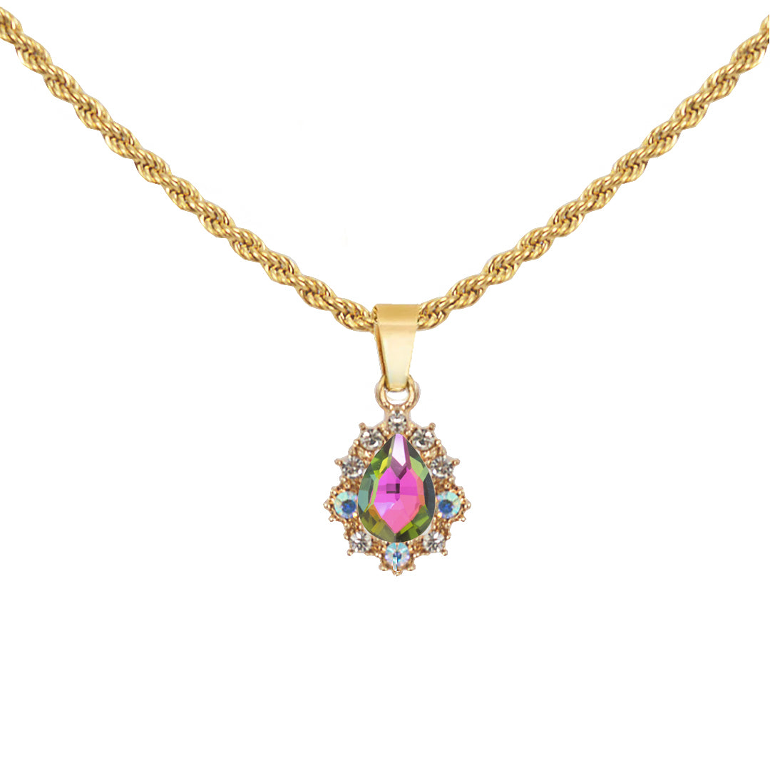 REIGN. Rainbow Crystal Teardrop Pendant Necklace