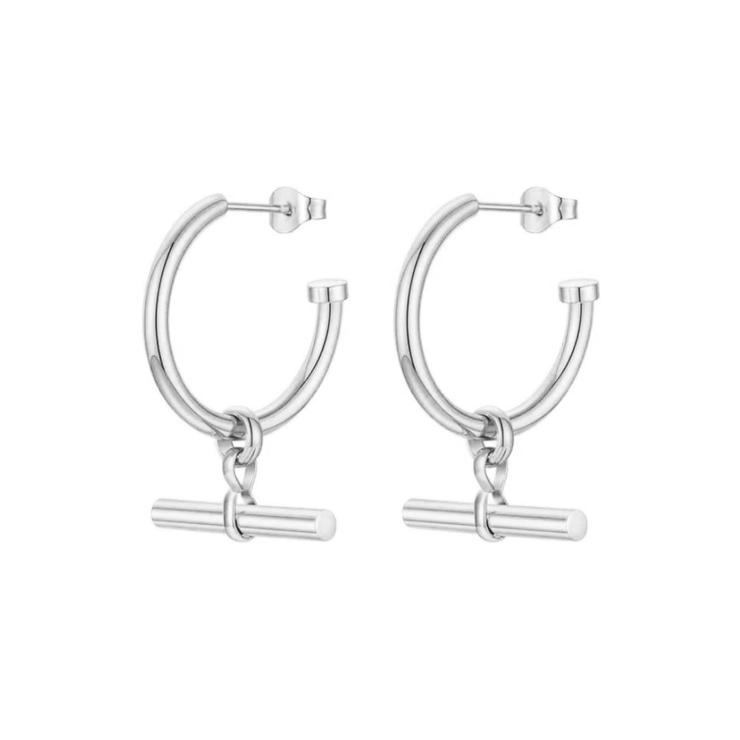 TRIDENT. Silver T Bar Hoop Earrings