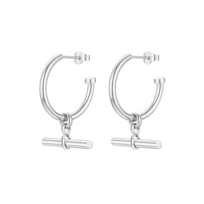 TRIDENT. Silver T Bar Hoop Earrings