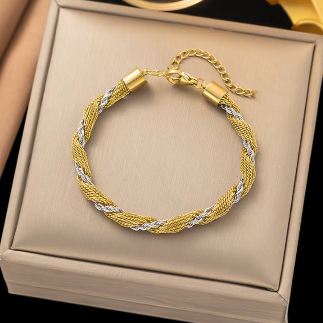SOVEREIGN. Gold Silver Two Tone Mesh Bracelet